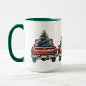 Vintage Red Trucks Frohe Weihnachten Tasse (Links)