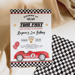 Vintage Red Two Fast Race Car Boy 2nd Birthday Einladung<br><div class="desc">Rev your engines and get ready for a turbocharged celebration with our "Two Fast" 2nd birthday invitation! Designed to capture the spirit of speed and excitement,  this invitation showcases a retro red race car,  racing flags,  and modern typography,  creating a thrilling atmosphere for your little speedster's special day.</div>