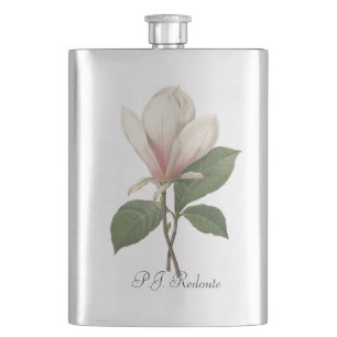 Vintage Redoute botanische Kunst Magnolienblüte. Flachmann