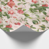 Vintage Redouté-Rose Muster rosa Geschenkpapier (Ecke)