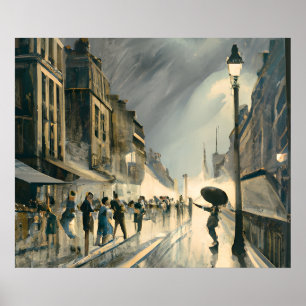Vintage-Regen bei starkem Sturm Paris Ölbild aus d Poster