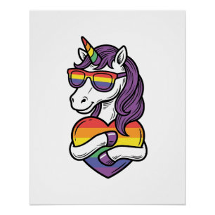 Vintage-Regenbogen-Einhorn-Herz-Pride-Shirt-Design Poster
