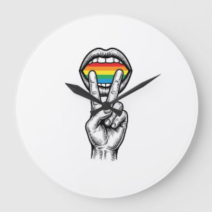 Vintage-Regenbogen-Friedenshand-Stolz-Vektor-Shirt Große Wanduhr