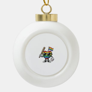 Vintage-Regenbogen-Herz-Baseball-Stolz-Shirt-Desig Keramik Kugel-Ornament