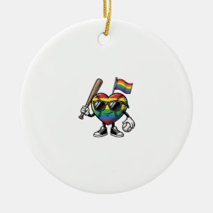 Vintage-Regenbogen-Herz-Baseball-Stolz-Shirt-Desig Keramik Ornament