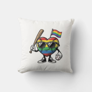Vintage-Regenbogen-Herz-Baseball-Stolz-Shirt-Desig Kissen