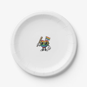 Vintage-Regenbogen-Herz-Baseball-Stolz-Shirt-Desig Pappteller