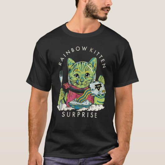 Vintage Regenbogen Kitten Überraschung T-Shirt (Vorderseite)