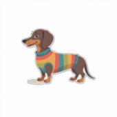 Vintage-Regenbogen-Pullover-Dachshund-Hübscher-Lan Aufkleber (Vorderseite)