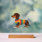 Vintage-Regenbogen-Pullover Dachshund Süßer langer Acrylschild (Neutral)
