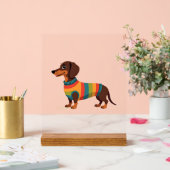 Vintage-Regenbogen-Pullover Dachshund Süßer langer Acrylschild (Hochzeit)