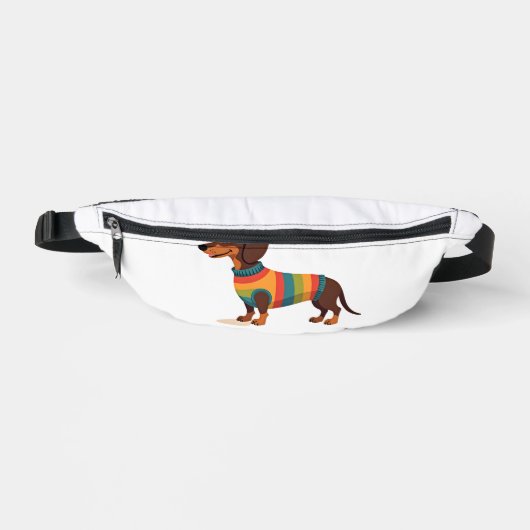 Vintage-Regenbogen-Pullover Dachshund Süßer langer Bauchtasche (Vorderseite)