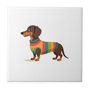 Vintage-Regenbogen-Pullover Dachshund Süßer langer Fliese