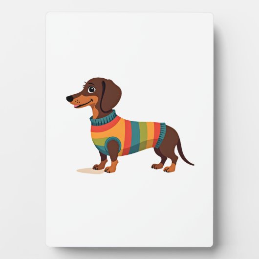 Vintage-Regenbogen-Pullover Dachshund Süßer langer Fotoplatte (Vorderseite)