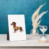 Vintage-Regenbogen-Pullover Dachshund Süßer langer Fotoplatte (Seite)