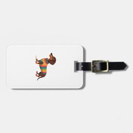 Vintage-Regenbogen-Pullover Dachshund Süßer langer Gepäckanhänger (Vorderseite horizontal)