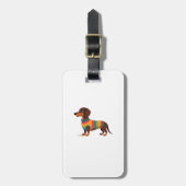 Vintage-Regenbogen-Pullover Dachshund Süßer langer Gepäckanhänger (Vorderseite vertikal)