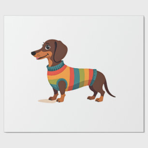 Vintage-Regenbogen-Pullover Dachshund Süßer langer Geschenkpapier