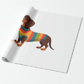 Vintage-Regenbogen-Pullover Dachshund Süßer langer Geschenkpapier (Ungerollt)