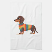 Vintage-Regenbogen-Pullover Dachshund Süßer Langer Geschirrtuch (Vertikal)