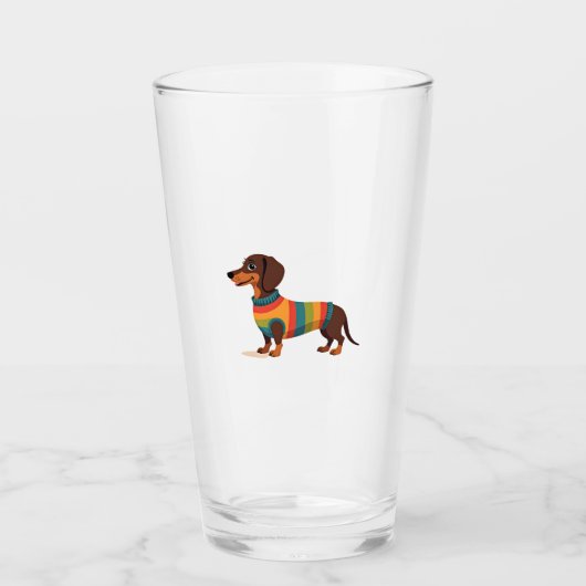 Vintage-Regenbogen-Pullover Dachshund Süßer langer Glas (Vorderseite)
