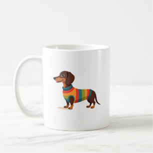 Vintage-Regenbogen-Pullover Dachshund Süßer langer Kaffeetasse