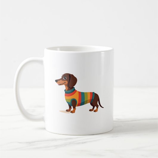 Vintage-Regenbogen-Pullover Dachshund Süßer langer Kaffeetasse (Links)