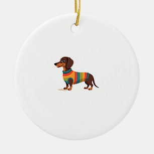 Vintage-Regenbogen-Pullover Dachshund Süßer langer Keramik Ornament