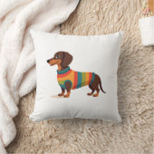 Vintage-Regenbogen-Pullover Dachshund Süßer langer Kissen (Decke)