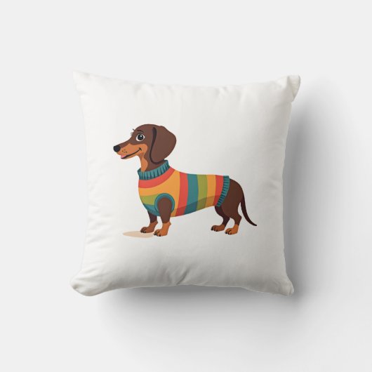 Vintage-Regenbogen-Pullover Dachshund Süßer langer Kissen (Vorderseite)