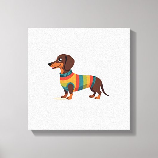 Vintage-Regenbogen-Pullover Dachshund Süßer langer Leinwanddruck (Vorderseite)