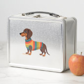 Vintage-Regenbogen-Pullover Dachshund Süßer langer Metall Brotdose (Beispiel)
