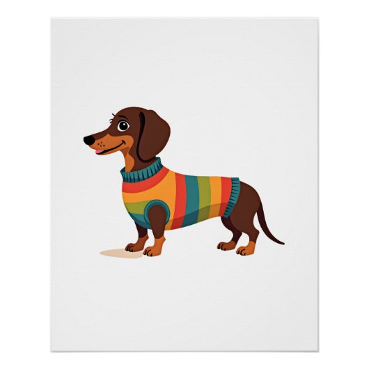 Vintage-Regenbogen-Pullover Dachshund Süßer langer Poster (Vorderseite)