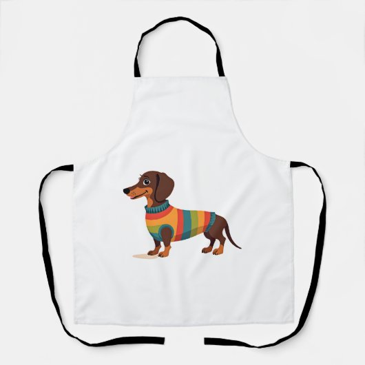 Vintage-Regenbogen-Pullover Dachshund Süßer langer Schürze (Vorderseite)