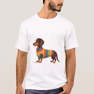 Vintage-Regenbogen-Pullover Dachshund Süßer langer T-Shirt