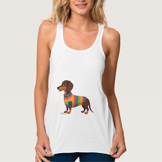 Vintage-Regenbogen-Pullover Dachshund Süßer langer Tank Top (Vorderseite)