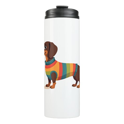 Vintage Regenbogen Pullover Dachshund Süßer langer Thermosbecher (Vorderseite)