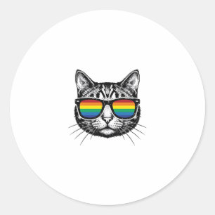 Vintage-Regenbogen-Sonnenbrille Katze Pride-Shirt- Runder Aufkleber
