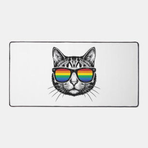 Vintage-Regenbogen-Sonnenbrille-Katze-Pride-Shirt- Schreibtischunterlage