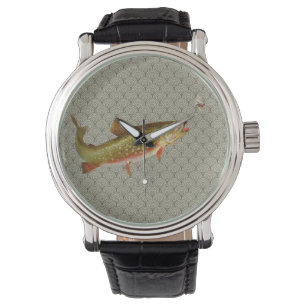 Vintage Regenbogenforelle Fischen Armbanduhr