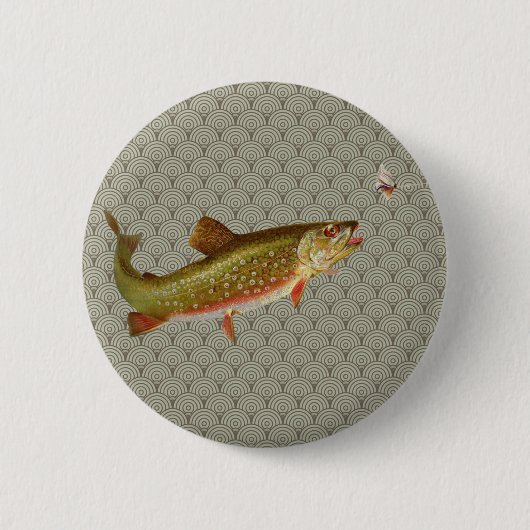 Vintage Regenbogenforelle Fischen Button (Vorderseite)