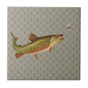 Vintage Regenbogenforelle Fischen Fliese