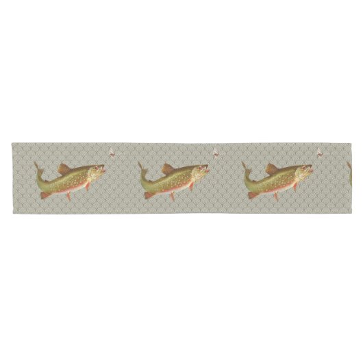 Vintage Regenbogenforelle Fischen Kurzer Tischläufer (Horizontal)