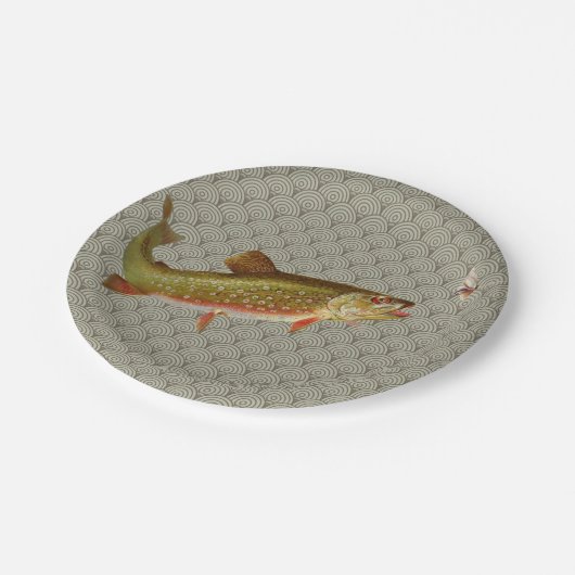 Vintage Regenbogenforelle Fischen Pappteller (Schrägansicht)