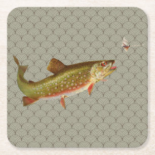 Vintage Regenbogenforelle Fischen Rechteckiger Pappuntersetzer