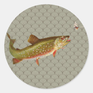 Vintage Regenbogenforelle Fischen Runder Aufkleber