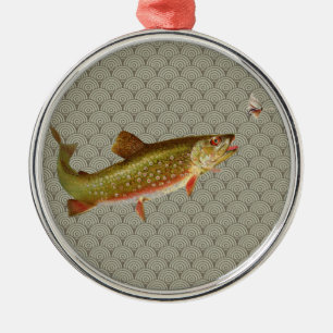 Vintage Regenbogenforelle Fischen Silbernes Ornament