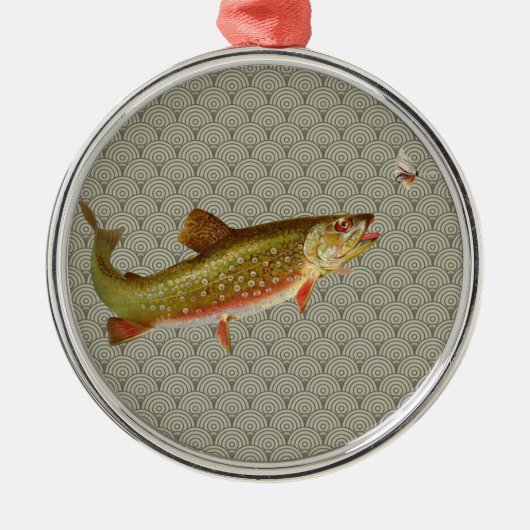 Vintage Regenbogenforelle Fischen Silbernes Ornament (Vorne)
