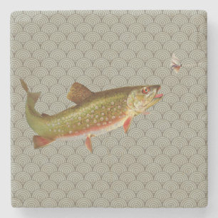 Vintage Regenbogenforelle Fischen Steinuntersetzer