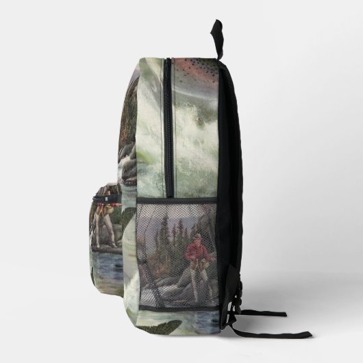 Vintage Regenbogenforelle Fischerei Bedruckter Rucksack (Rechts)